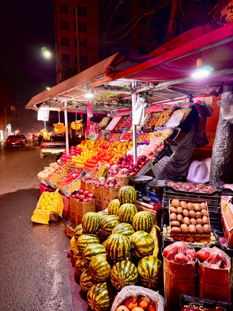 Market stalls of fruit and goods